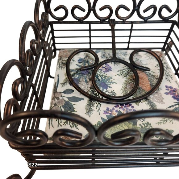 Scrolled Cast Iron Napkin Holder Rustic Tabletop Design Decorative Black Square - Picture 4 of 8